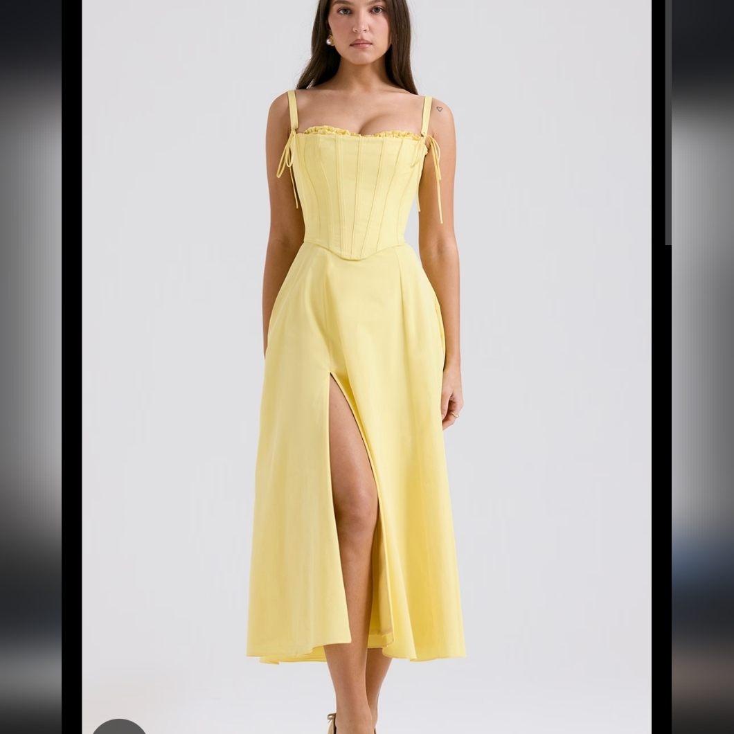House Of Cb Elegant Clarabelle Yellow Strapless Dress With Corset Included Large